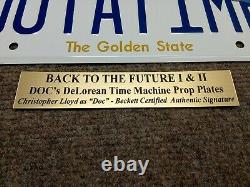 BACK THE FUTURE License Plate Christopher Lloyd Michael J Foxx signed Becket COA