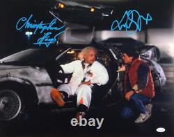 Christopher Lloyd/MJ Fox Autographed with Delorean 16x20 Photo- JSA W Blue