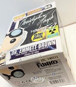 Dr. Emmett Brown GITD Funko 62 Autographed by Christopher Lloyd & Michael J Fox