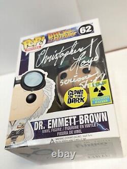 Dr. Emmett Brown GITD Funko 62 Autographed by Christopher Lloyd & Michael J Fox