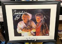 FRAMED MICHAEL J FOX CHRISTOPHER LLOYD SIGNED BACK TO THE FUTURE 11x14 PHOTO BAS