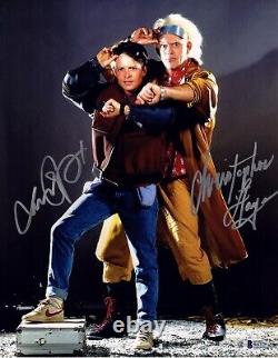 MICHAEL J FOX & CHRISTOPHER LLOYD Signed Auto BACK TO THE FUTURE 11X14 Photo BAS