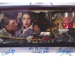 Michael J Fox Christopher Lloyd C Wells Signed 16x20 Back To The Future Beckett