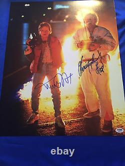 Michael J Fox Christopher Lloyd Hand Signed Back To The Future 16x20 PSA/DNA COA