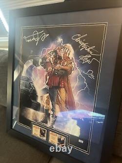 Michael J Fox Christopher Lloyd Signed Back Future Auto 16x20 Framed Poster