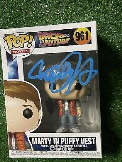 Michael J Fox Signed Funko Pop Marty In Puffy Vest 961 BTTF christopher lloyd U2